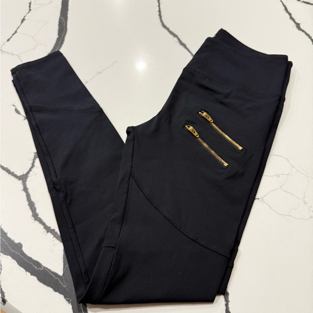 Varley Black Leggings with Gold Zippers